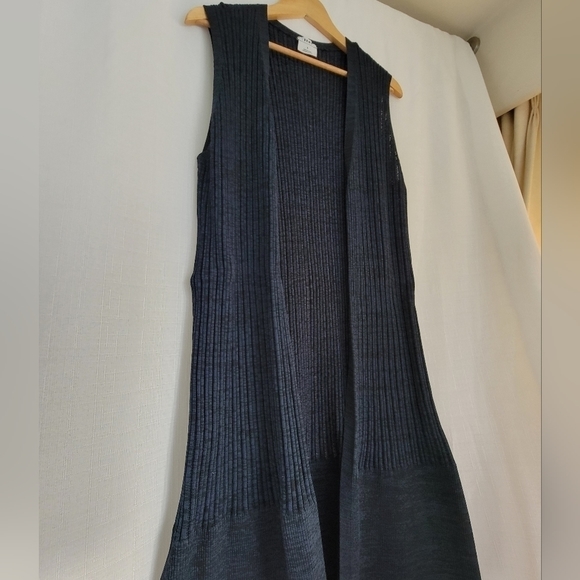Nwot DKNY Heathered Blue Ribbed Sleeveless Cardigan - Picture 4 of 16